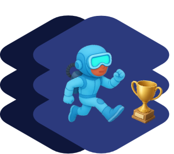 Astronauta correndo em direção ao troféu