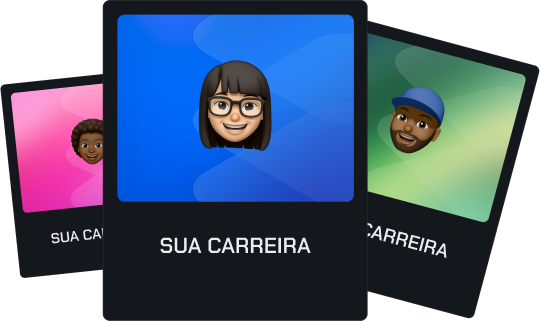 Composição visual de três avatares estilizados representando as carreiras disponíveis