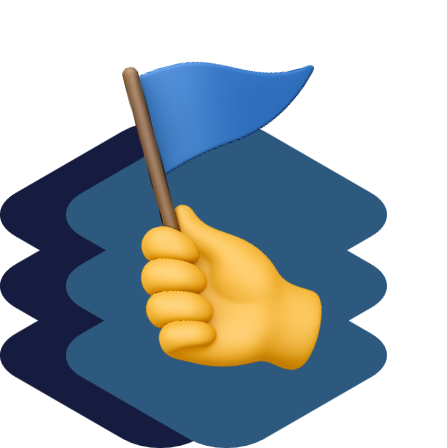 Mão amarela estilizada segurando uma bandeira azul, representando um checkpoint alcançado.